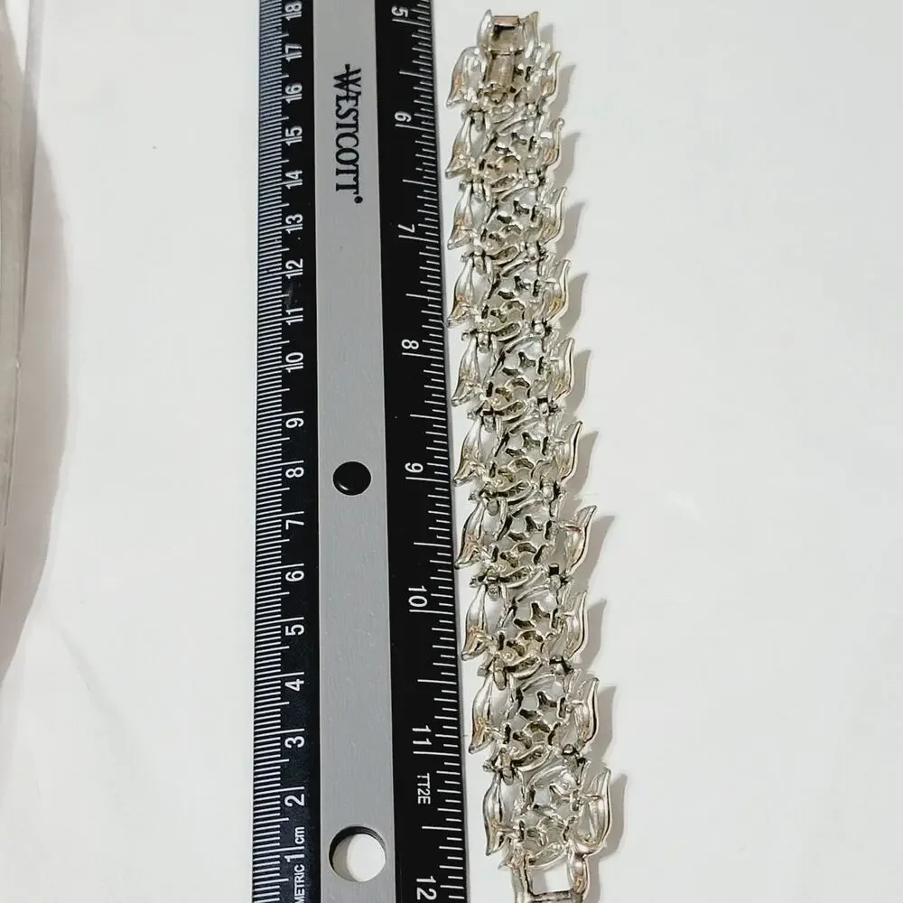 Coro AB Rhinestone Leaf Bracelet Silver Tone Mid Century 7